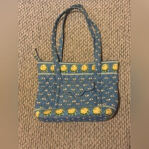 Vera Bradley Blue Bee and Yellow Rose Zip Top
Shoulder Bag Bees Retired Print